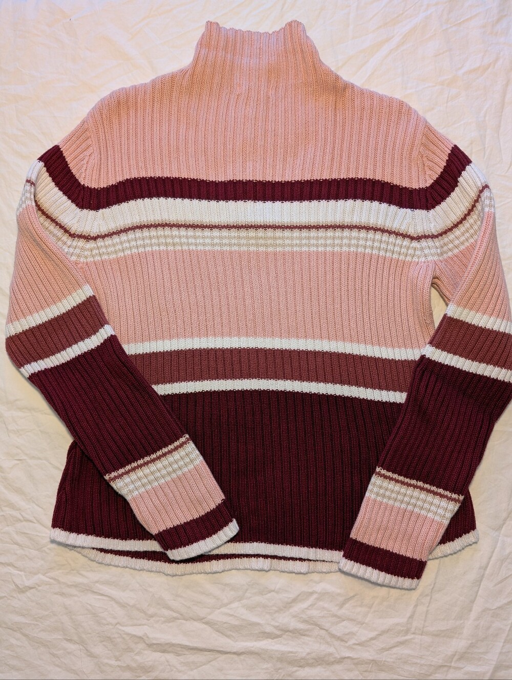 St. John's Bay Ribbed Striped Quarter-Zip Sweater in Pink, Burgundy, and Cream - Picture 7 of 7